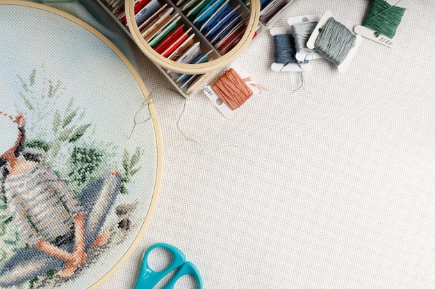 Materiale de broderie: ațe, ace, pânză